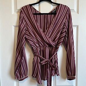 EXPRESS Purple and Red Striped Wrap Blouse (L)